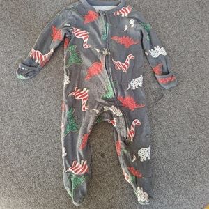 Grey dino footed Christmas cookie pajamas. Size 3-6 mo